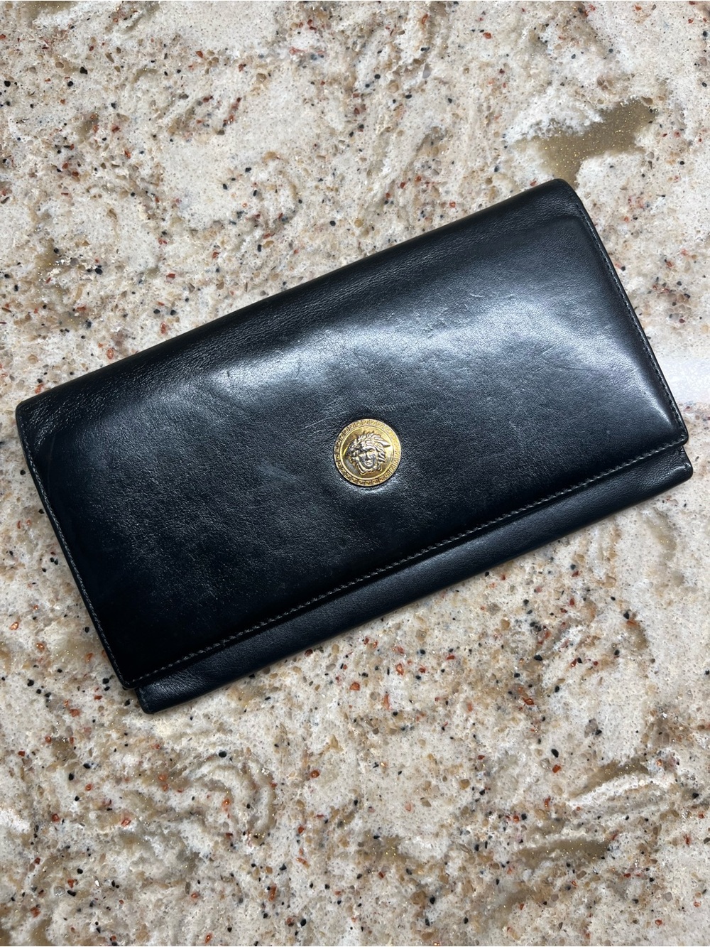 Vintage Gianni Versace black leather long wallet
